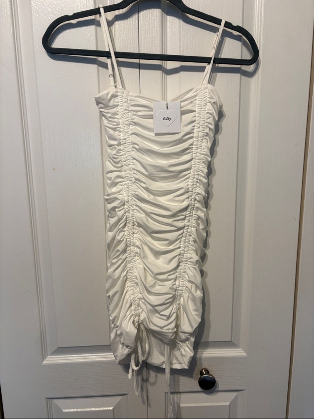 Adika White Ruched Strap Mini Dress